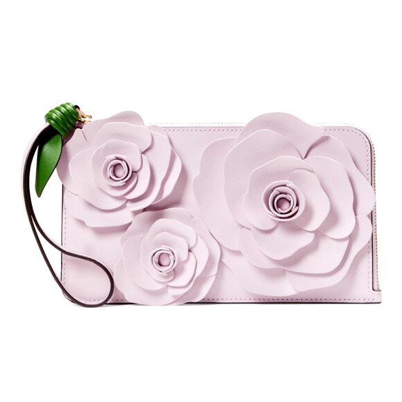 New Kate Spade Flora Flower Medium L-Zip Wristlet Pale Amethyst - Picture 1 of 3